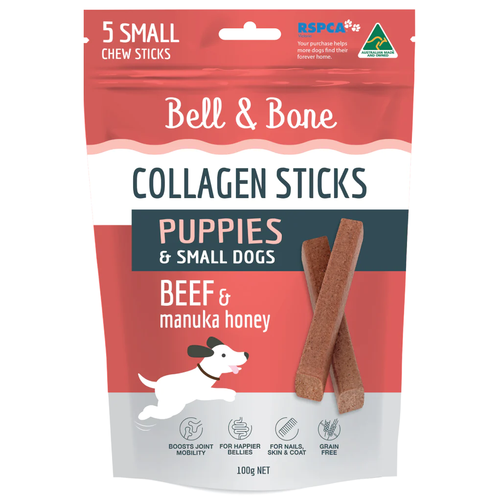 Bell & Bone @ The Dog House : Collagen Sticks : Puppy / Small Dog : Beef & Manuka Honey