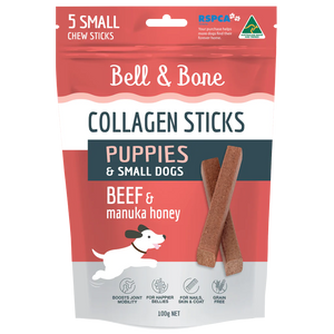 Bell & Bone @ The Dog House : Collagen Sticks : Puppy / Small Dog : Beef & Manuka Honey